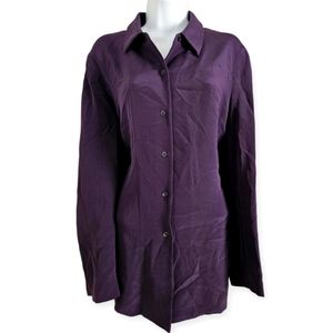 NWOT Talbots purple 100% silk button down blouse top Womens 14